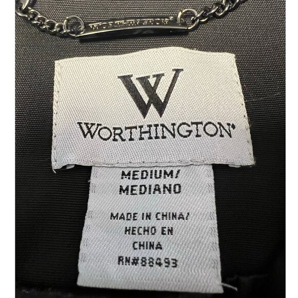 Worthington Black Mock Neck Edgy Belted Asymmetrical Zip Trench Size M - Picture 5 of 7